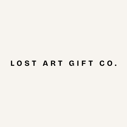 Lost Art Gift Co. wordmark logo on a soft neutral background